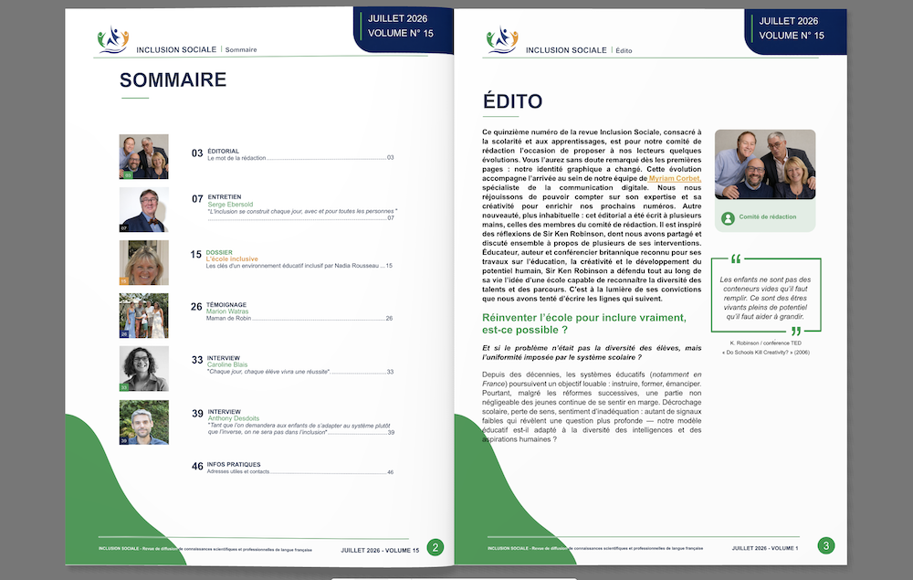 Revue N°15 INCLUSION SOCIALE – Revue de diffusion de connaissances scientifiques et professionnelles de langue française
